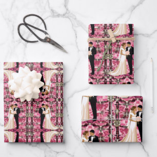 Adorable wedding couple wrapping paper sheet
