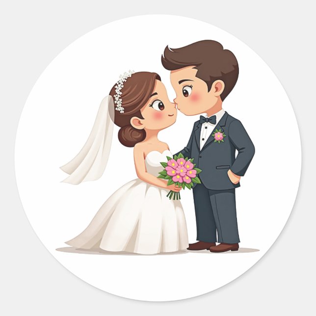 Adorable Wedding Kissing Couple Sticker (Front)
