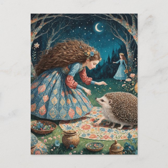 Adorable Weird Hedgehog Fairytale Postcard (Front)