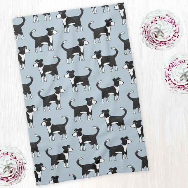 Adorable Welsh Border Collie Sheep Dog Pattern Kitchen Towel (Welsh Border Collie Sheepdog pattern art kitchen tea towel)