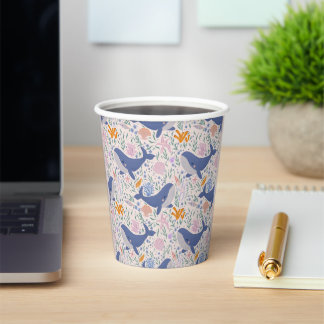 Adorable whales and sea creatures paper cups
