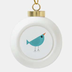Adorable Whimsical Bird Nature Art Ceramic Ball Christmas Ornament