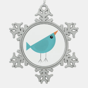 Adorable Whimsical Bird Nature Art Snowflake Pewter Christmas Ornament
