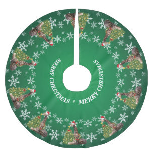 Adorable Whimsical Christmas Giraffes on Green Brushed Polyester Tree Skirt