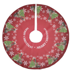 Adorable Whimsical Christmas Giraffes on Red Brushed Polyester Tree Skirt