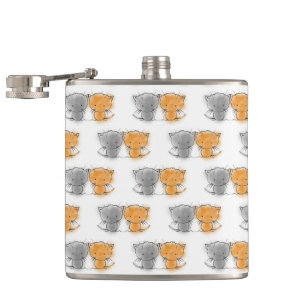 Adorable Whimsical Kittens Orange and Grey Hip Flask