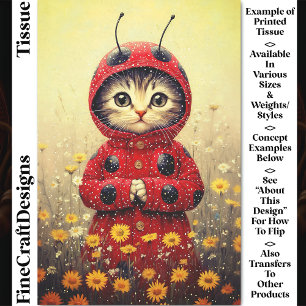 Adorable Whimsical Ladybug Kitten DA5F Decoupage Tissue Paper