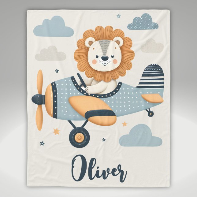 Adorable Whimsical Lion on Charming Airplane  Fleece Blanket (Creator Uploaded)