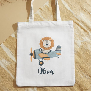 Adorable Whimsical Lion on Charming Airplane  Tote Bag