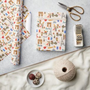 Adorable Whimsical Watercolor Paris Motifs with Ei Wrapping Paper