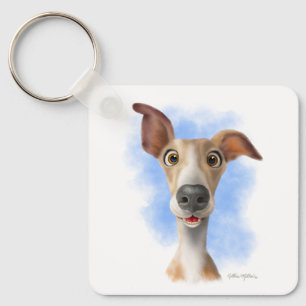 Adorable Whippet Cartoon  Keychain