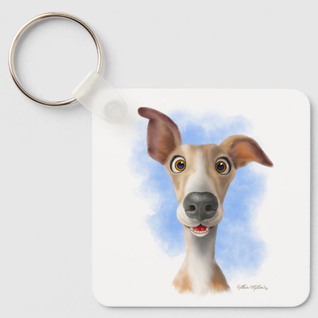Adorable Whippet Cartoon  Keychain (Front)