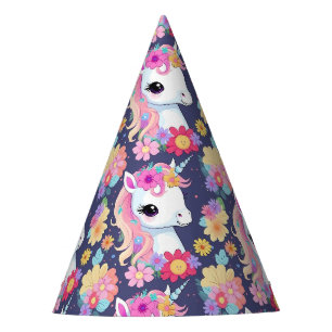 Adorable White Baby Unicorn with Flowers Party Hat