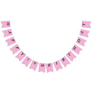 Adorable White Birthday Cartoon Bunny Hot Pink Bunting Flags