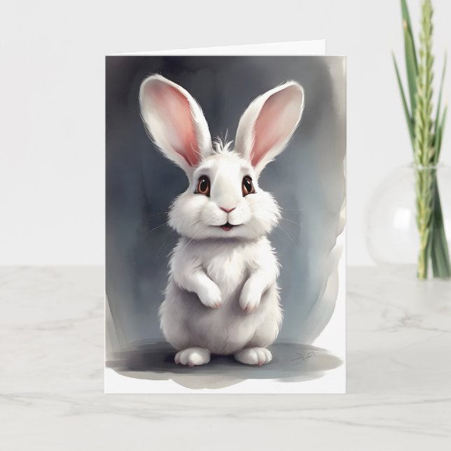 Adorable White Bunny Rabbit Portrait Blank Greet Card (Front)