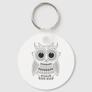 Adorable White Cartoon Owl Kawaii Bird Lover Keychain