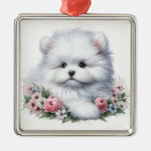 ADORABLE WHITE COTON DE TULEAR DOG METAL ORNAMENT