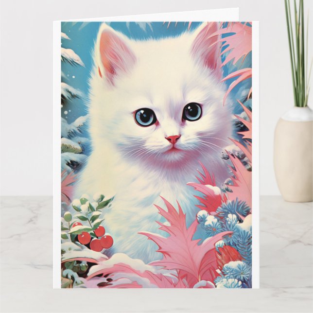 Adorable White Kitten Christmas Card – Perfect (Front)