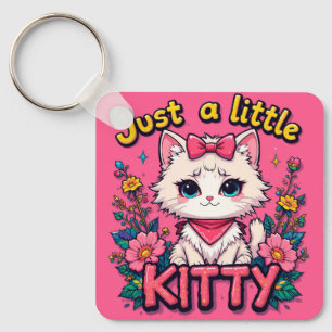 Adorable White Kitten Illustration Keychain
