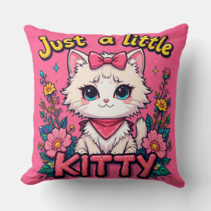 Adorable White Kitten Illustration Throw Pillow