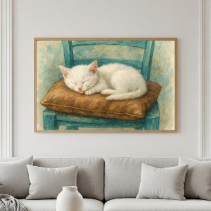 Adorable White Kitten Napping Poster