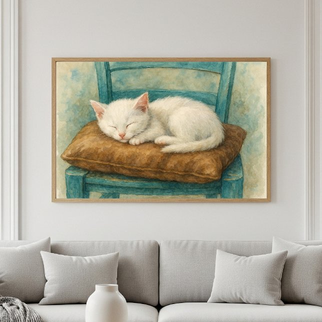 Adorable White Kitten Napping Poster (Creator Uploaded)