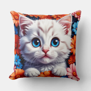 Adorable White Kitten With Bright Blue Eyes Throw Pillow