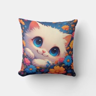 Adorable White Kitten With Bright Blue Eyes Throw Pillow