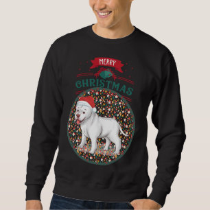 Adorable White Pitbull With Santa Hat Merry Christ Sweatshirt