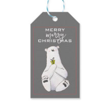 Adorable White Polar Bear with Little Green Gift -