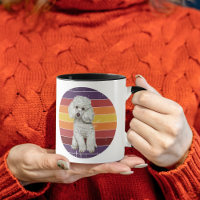 Adorable White Poodle Dog Retro Sunset