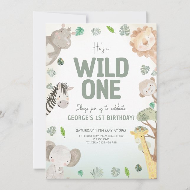 Adorable Wild one gender neutral birthday Invitation (Front)