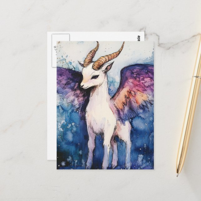 Adorable Winged Goat Postcard (Front/Back In Situ)