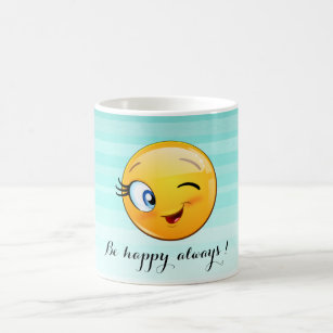 Adorable Winking Emoji Face-Be happy always Coffee Mug