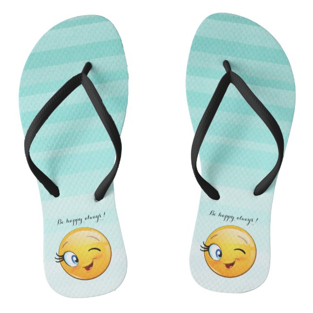 Adorable Winking Emoji Face-Be happy always Flip Flops (Footbed)