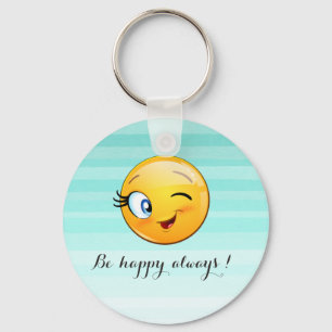 Adorable Winking Emoji Face-Be happy always Keychain