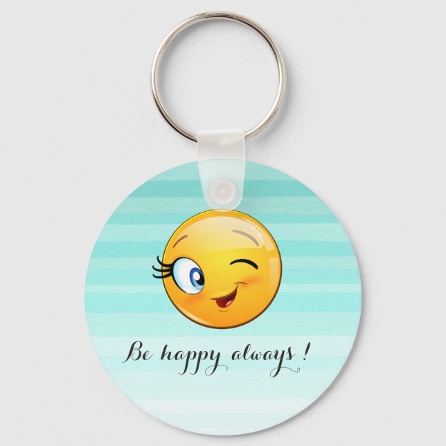 Adorable Winking Emoji Face-Be happy always Keychain (Front)