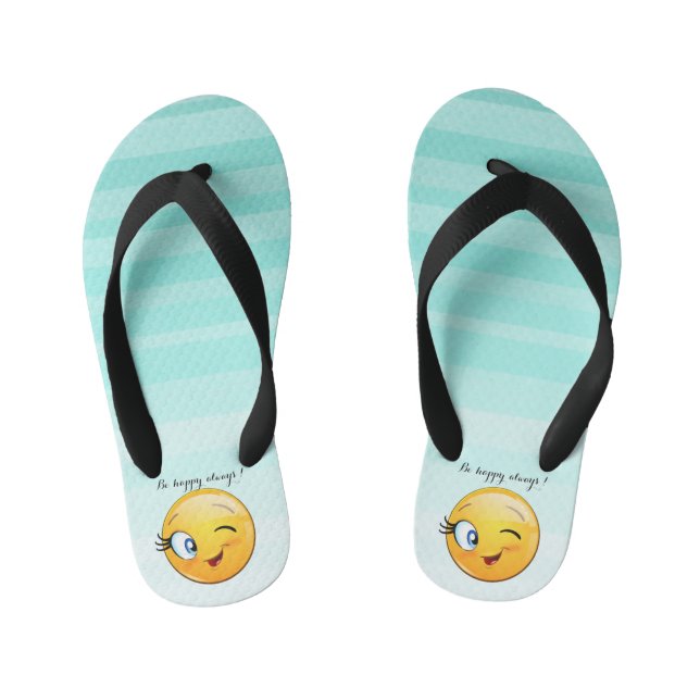 Adorable Winking Emoji Face-Be happy always Kid's Flip Flops (Footbed)