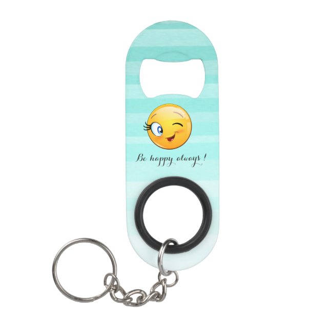 Adorable Winking Emoji Face-Be happy always Mini Bottle Opener (Front)