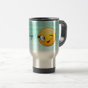 Adorable Winking Emoji Face-Be happy always Travel Mug