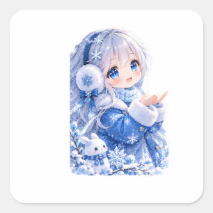 Adorable Winter Anime Girl  Square Sticker