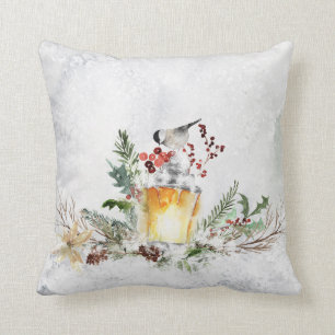 Adorable Winter Arrangement with Chickadee Throw Pillow