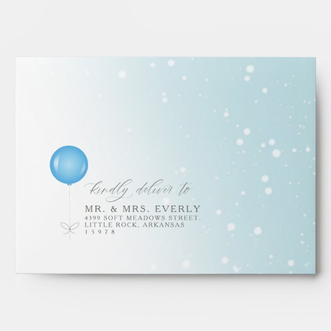 Adorable Winter Baby Blue Balloon Boy Baby Shower Envelope (Front)