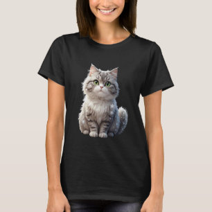 Adorable Winter Cat with Snowflakes Pet Lover Art T-Shirt