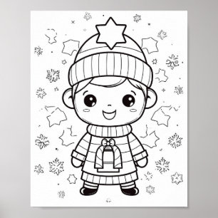Adorable Winter Christmas Colouring Poster 