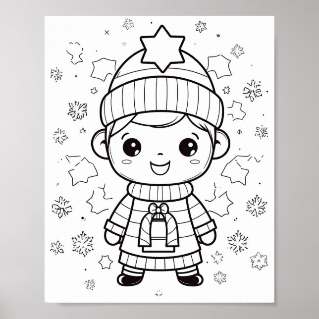Adorable Winter Christmas Colouring Poster  (Front)
