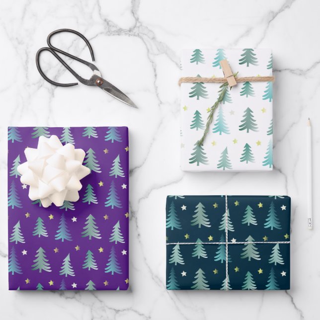 Adorable winter delicat trees, Christmas Wrapping Paper Sheet (Front)