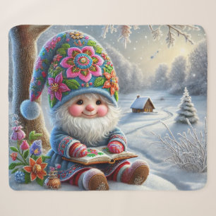 Adorable Winter Gnome in a Cozy Winter Landscape Sherpa Blanket