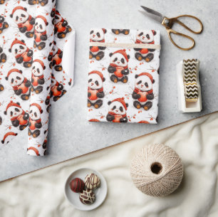 Adorable Winter Panda Pattern with Cozy Red Beanie Wrapping Paper
