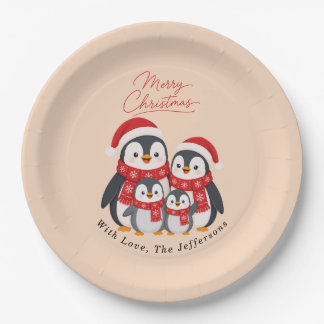 Adorable Winter Penguin Family Christmas Custom  Paper Plate